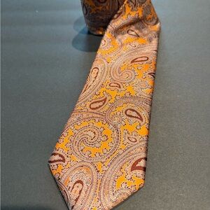 Ermenegildo Zegna Orange and Brown Paisley Silk Tie